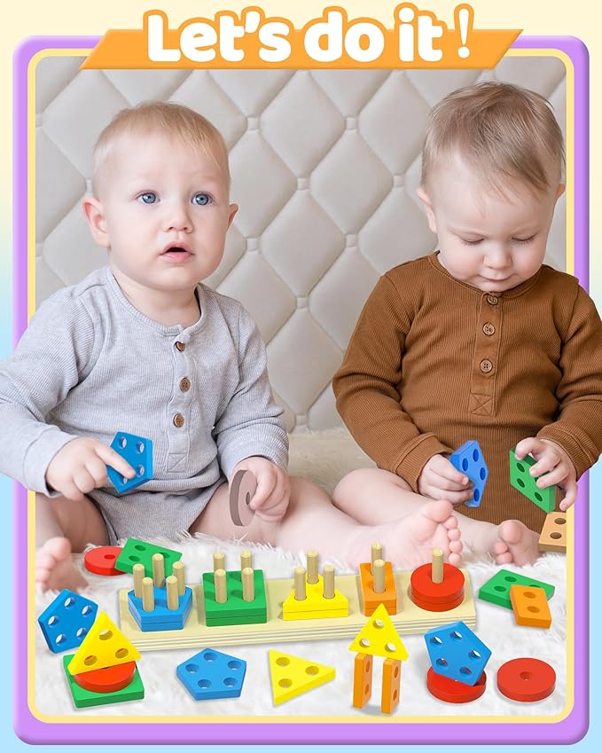 Montessori Toys for 1 2 Year Old Girl Boy, Toddler Toys 1 2 Year Old Girl Boy Birthday Gifts, Education Toddler Puzzles for Wooden Stacking Block Ages 1-3 2-4