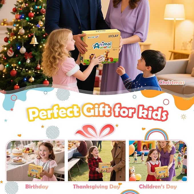 Air Dry Clay Kit - Animal Theme, Modeling Clay for Kids, DIY Model Magic Clay with Sculpting Tools and Tutorials, 12 Boxes Molding Clay, Ultra Light, Soft & Non-Sticky, Arts and Crafts Gift for Kids