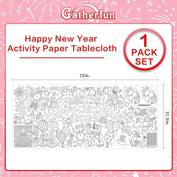 Giant Coloring Poster for Classroom Wall - Versatile 31.5 x 72 Inches Happy New Year Activity Poster/Table Cover, School Parties, Happy New Year Party and Special Events Decoration