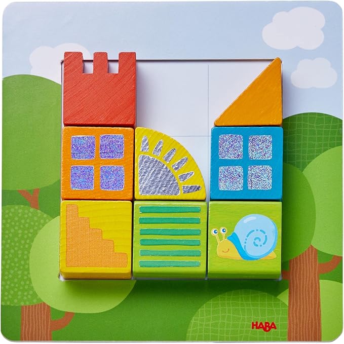 HABA Animal Squares Chunky Wooden Puzzle Building Blocks Arranging Game with Template Cards, Montessori Toys Toddler Puzzle Ages 2+ (Made in Germany)