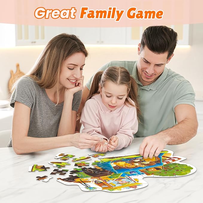 ELX 58 Piece Trick Dozer Jigsaw Puzzle for Kids 3+, Large Floor Puzzle for Preschool Learning with Storage Bag, Educational Toy Gift Birthday and Christmas for Boys Girls