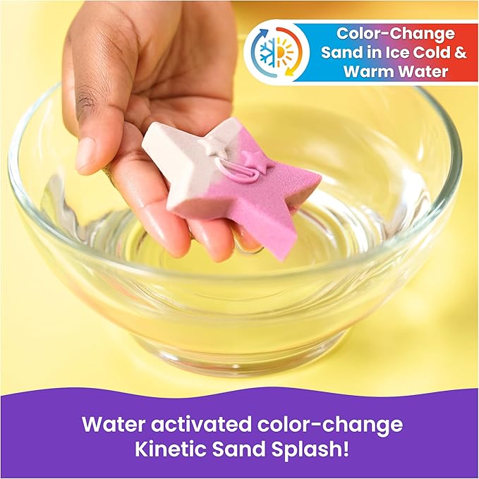 Kinetic Sand Splash, 1.5lb White-Pink Color-Change Play Sand & Character Mold, Resealable Bag, Toddler Toys, Kids Toys for Girls & Boys Ages 3 and up