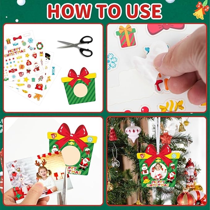 24 PCS Christmas Picture Frame Ornaments Paper DIY Photo Frame Craft Set Hanging Decorations For Christmas Tree Decor (Cute)
