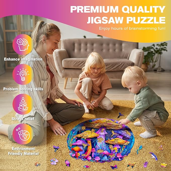 Wooden Puzzles for Adults - Paper Cut Mushroom Wooden Jigsaw Puzzle - Unique Animal Shaped Wood Puzzles Adult - Christmas Birthday Gifts for Adults/Friends/Family - 100pcs 8.5 * 8.2in