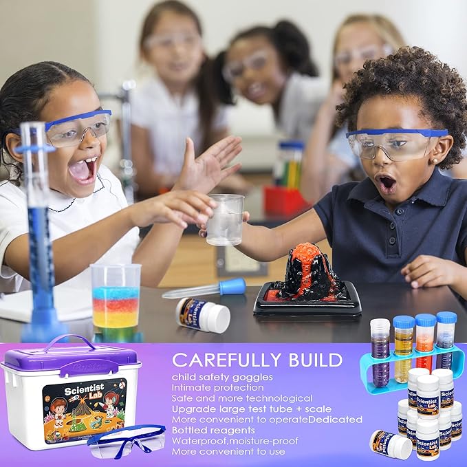 Educational Science Kit for Kids - 56 Science Lab Experiments with Lab Coat Scientist Costume, Science Kits for Kids Age 6-8-10-12, 70+ PCS DIY Stem Projects, Educational Toys for Girls Boys