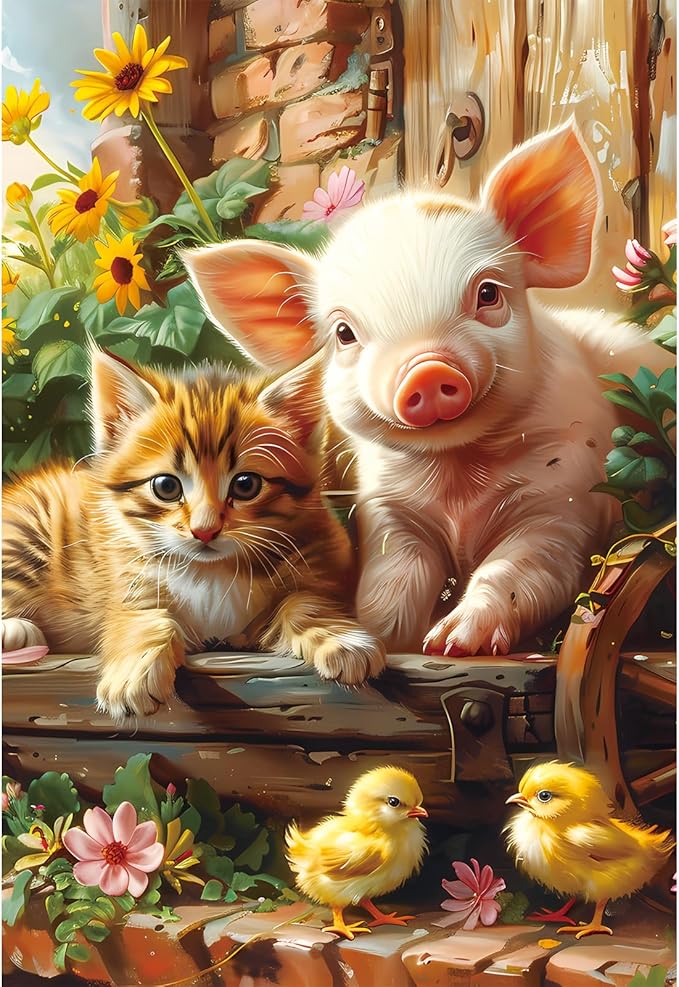 100 Piece Puzzles for Kids Ages 4-8, Cat Pig Kids Puzzles 100 Piece Ages 4-6 6-8 8-10 Animal Floor Jigsaw Puzzle Educational Puzzle Toys Preschool Birthday Gifts for Boys and Girls