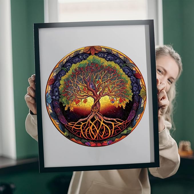 Wooden Puzzles for Adults, Tree of Life Wooden Jigsaw Puzzles for Adults, Wood Puzzles Adult, Unique Shape Wood Cut Puzzles, Birthday Gifts for Family Friend (L-13.6 * 13.6in-300 pcs)