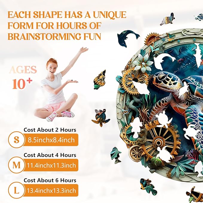 Wooden Puzzles for Adults, Wooden Jigsaw Puzzles for Adults Kids, Turtle Puzzle-Embossed Turtle Unique Shaped Wood Puzzles Adult, Creative Birthday Gifts for Friends Family Game (11.4 * 11.3in 190pcs)