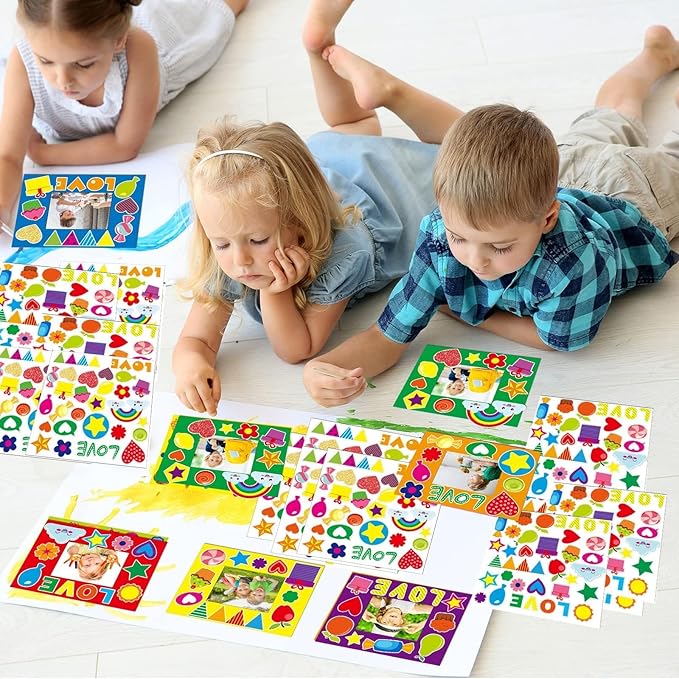 chiazllta 30 Packs Fall Crafts Picture Frame Paper Craft Kits for Kids DIY Picture Foam Frame Art Crafts Christmas Holiday Kindergarten Preschool School Classroom Activities Games