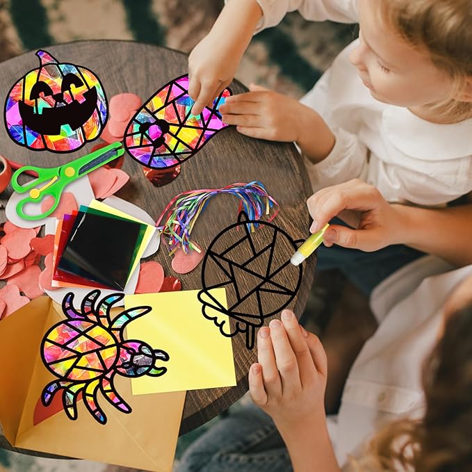 EggSun 36 Sets Halloween Suncatchers Craft Kit Ornaments Stained Glass Window Arts and Crafts Kit for Classroom Holiday Projects Home Halloween Party Favors Decorations Ages 4 8 12