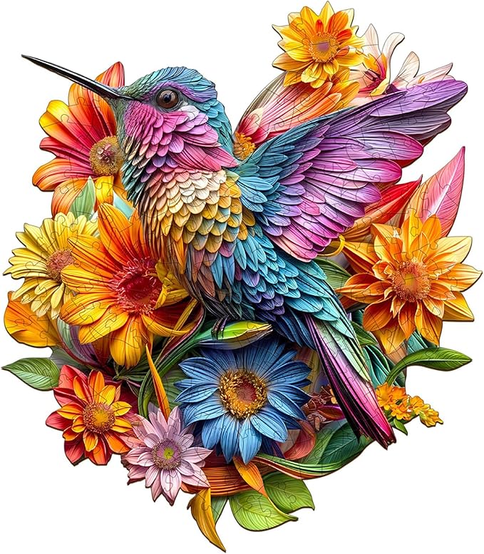 Wooden Puzzles for Adults, Wooden Jigsaw Puzzles for Adults Kids, Hummingbirds and Flowers Unique Shaped Wood Puzzles Adult, Creative Birthday Gifts for Friends Family Game (8.5 * 7.4in 100pcs)