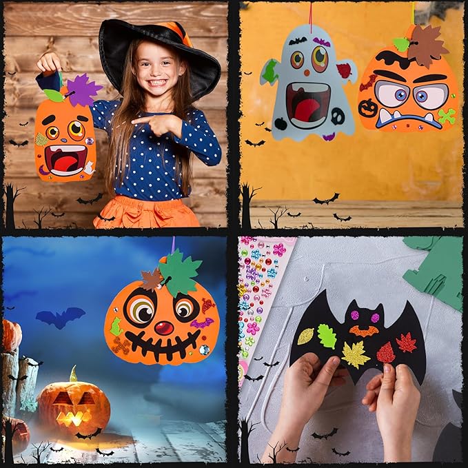 33Sets Halloween Fall Pumpkin Foam Craft DIY Kit with Ghost Spider Bat,Witch Crafts Gifts for Kid,Kids Halloween Party Favors Pumpkin Decoration Supplies Lantern Art Project Classroom Activity