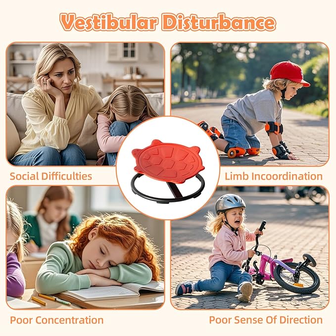Spinning Chair for Kids, Sensory Integration Training Swivel Chair for Children with Autism & ADHD, for Balance & Body Coordination Training, Red Turtle