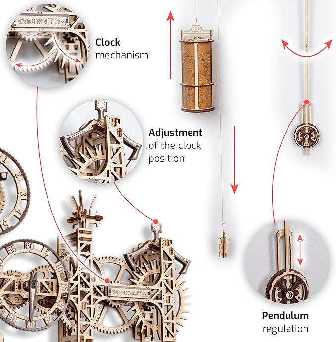 WOODEN.CITY Steampunk Wall Clock Kit – 3D Wooden Puzzle for Adults, Mechanical DIY Clock Model, Working Wall Art (257 Pieces) Made in EU