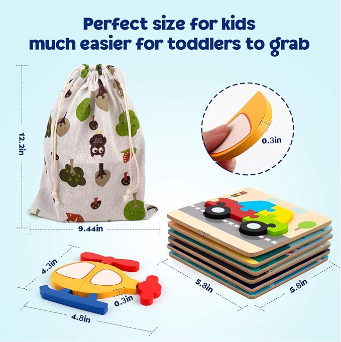 SYNARRY Wooden Vehicle Puzzles for 3 4 5 Years Old Boys Girls, Puzzles for Toddlers 3-5, Montessori Educational Toys Gifts with 6 Vehicles Transportation, Vibrant Color Shapes