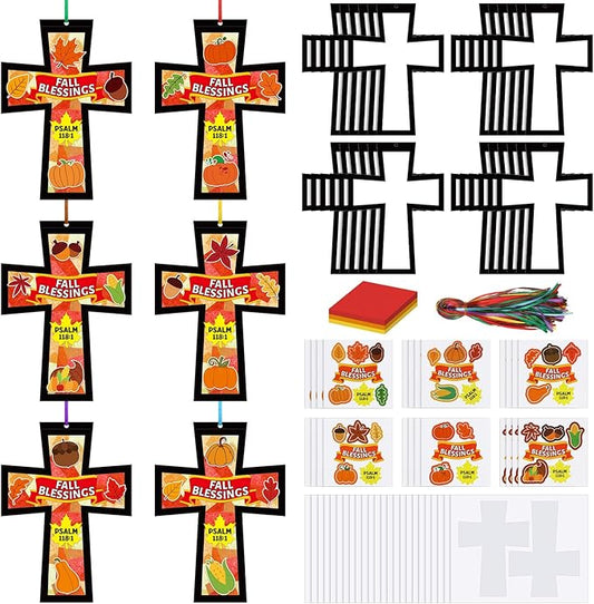 Chiisong 24 Sets Fall Blessings Crafts Kit DIY Tissue Paper Sign Crafts for Back to School Fall Harvest Thanksgiving Religious Christian Party Fun Home Actives