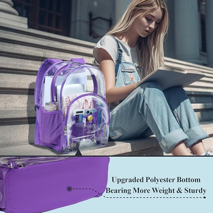 PACKISM Clear Backpack - 17 inch Heavy Duty Clear Backpacks for School, Large Transparent Bookbag for Students (Age 12+)
