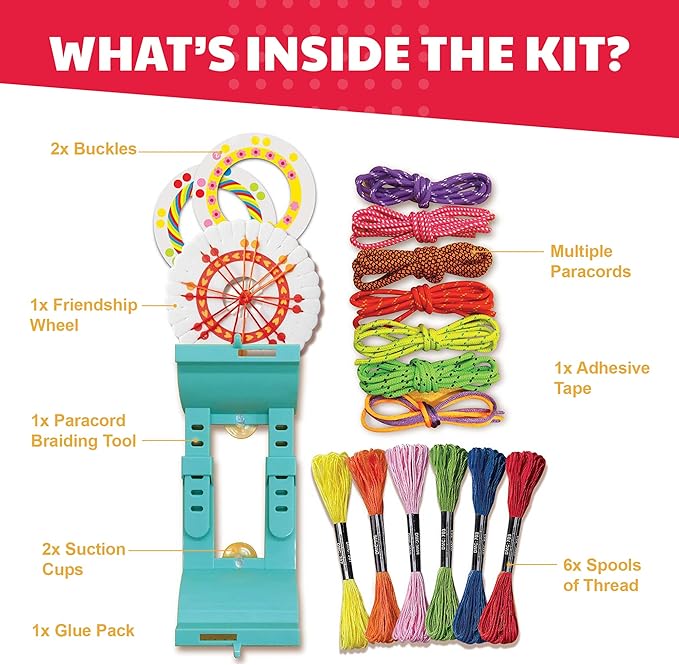 KidzMaker - Friendship Bracelets - DIY Craft Kit for Kids - Create Unique Friendship Bracelet Making KIT with Various Designs and Styles - Includes Braiding Tools, Threads, and Beads for Bracelets