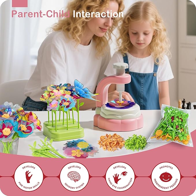 Pistachio DIY Flower Bouquet Kit Accessories - Arts and Crafts for Kids 4-6, Fabric Flower Bouquets Toys Accessory Set, Flowers Making Kit for Kids Accessories, 4 5 6 7 8 Year Old Girl Birthday Gifts