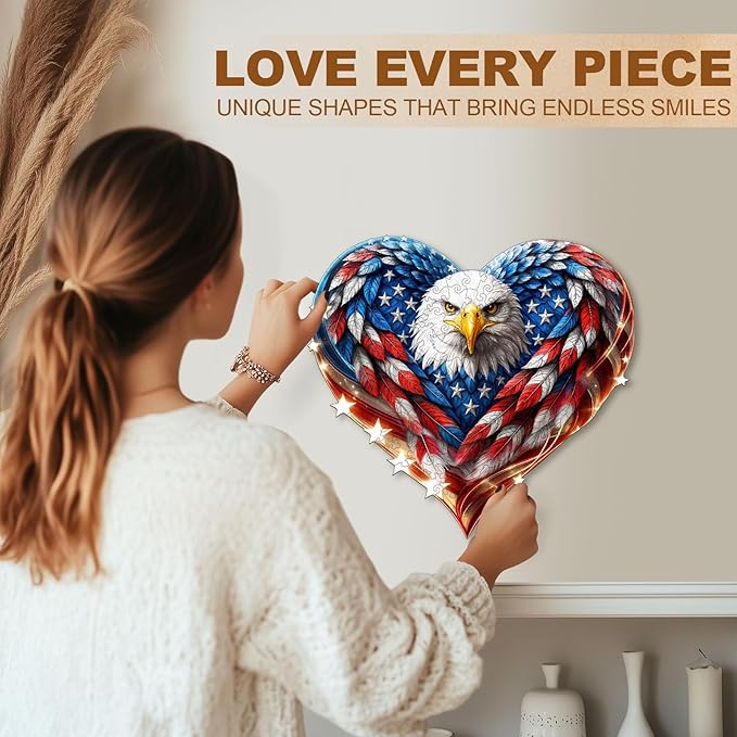 Wooden Puzzles for Adults - 200 Pieces Patriotic Eagle Wood Puzzle - Unique Shapes Wooden Jigsaw Puzzles for Adults - Eco-Friendly Home Office Decor (11.4 * 10.6in)