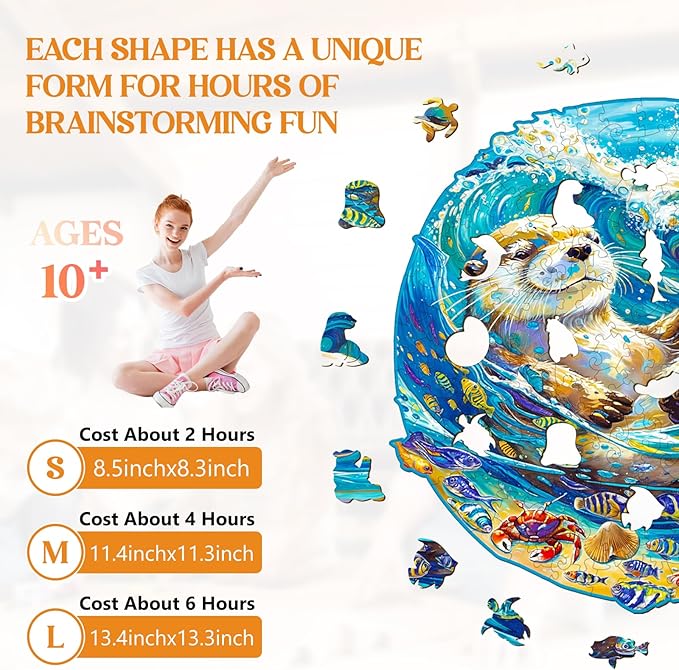 Wooden Puzzles for Adults, Wooden Jigsaw Puzzles for Adults Kids, Leisurely Otter Unique Shaped Wood Puzzles Adult, Creative Birthday Gifts for Friends Family Game (11.4 * 11.3n 200pcs)