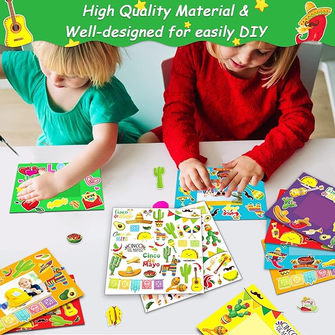 chiazllta 30 Packs Mexican Craft Kits for Kids Fiesta Party DIY Picture Frame Craft de Mayo Art Favor Home Classroom Game Activities for Festivals Carnivals