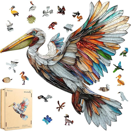 Wooden Puzzles for Adults, Pelican Jigsaw Puzzles, Unique Shape Adult Puzzles, Irregular Christmas Thanksgiving Gifts for Family Friend(13.8 * 13.7 in-200pcs)