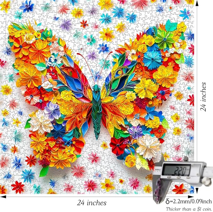 Bgraamiens Paper Art Butterfly-1000 Pieces Paper Flower Butterfly Puzzle for Adults, Unique Flowers Art, Wall Decoration for Home and Office