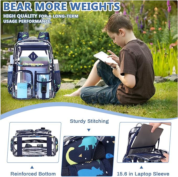 Clear Backpack for School,Heavy Duty PVC Transparent Bookbag for Girls Stadium Approved See Through Backpack