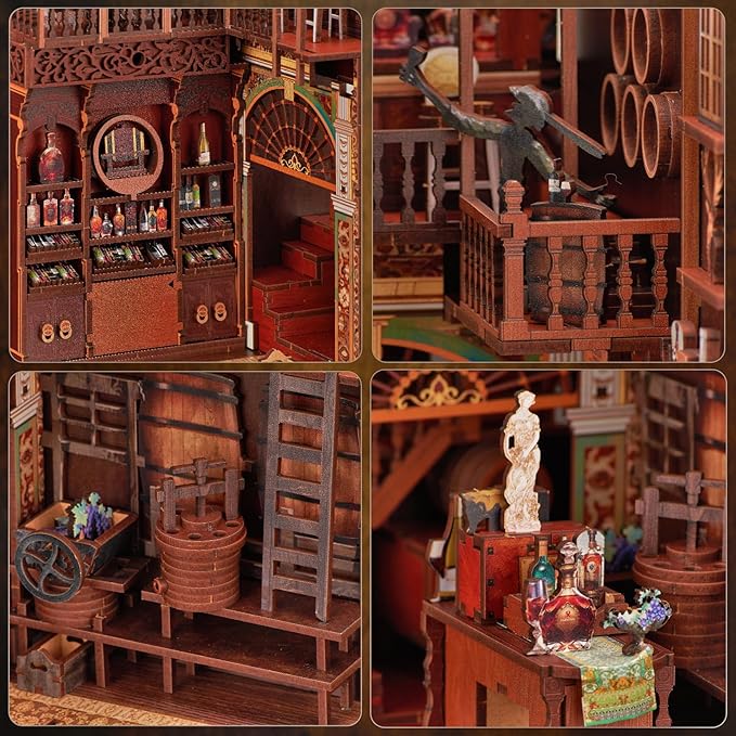 MiniCity DIY Book Nook Kit for Adults, 3D Wooden Puzzle Bookend Bookshelf Insert Decor with LED Light and Dust Cover (Roaring Twenties Speakeasy)