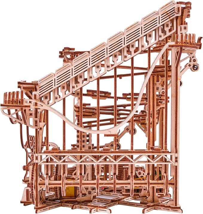 Wood Trick Wooden Marble Run Spiral Electric Motorized - Wooden 3D Puzzles for Adults to Build - 13x13 - Roller Coaster Mechanical Wooden Model Kits for Adults and Teens to Build