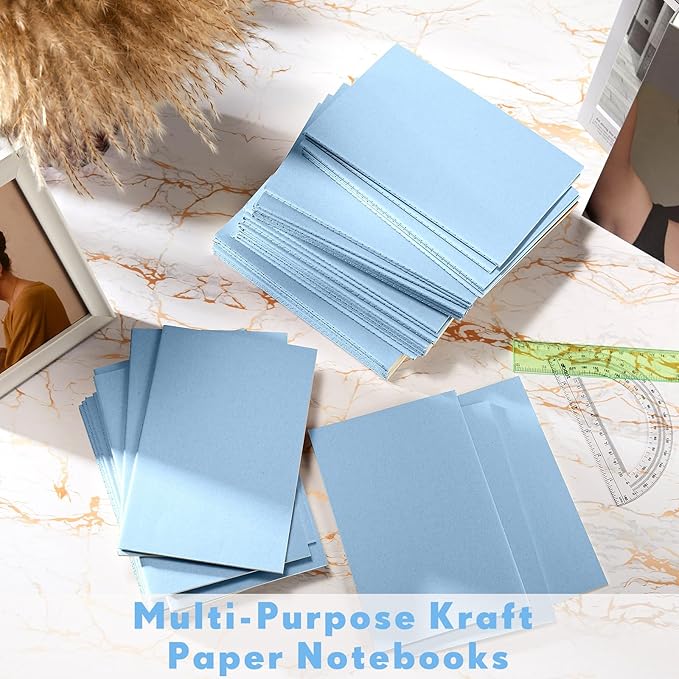 Sepamoon 150 Pack Kraft Notebook Journals 5.82 Inch x 4.13 Inch A6 Softcover Notebooks Bulk for Kids Student Writing Sketch Travel Journal Office Notepad with 48 Pages 24 Sheets, Lined(Light Blue)