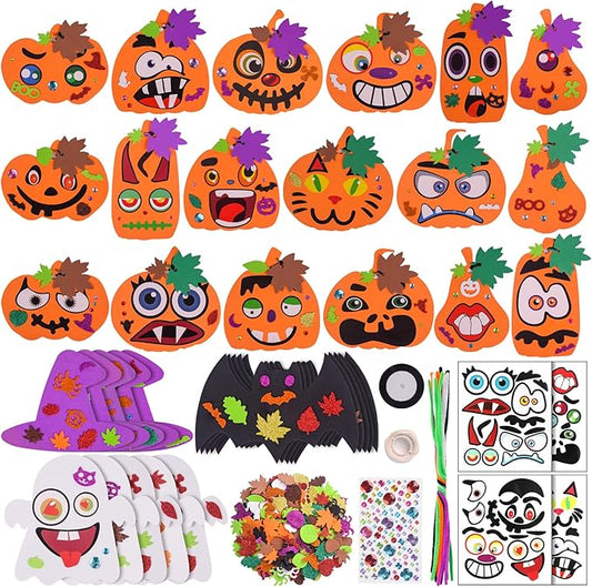 33Sets Halloween Fall Pumpkin Foam Craft DIY Kit with Ghost Spider Bat,Witch Crafts Gifts for Kid,Kids Halloween Party Favors Pumpkin Decoration Supplies Lantern Art Project Classroom Activity
