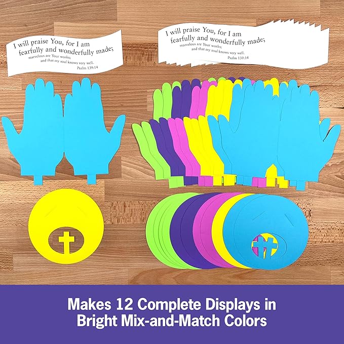 FreshCut Crafts Psalm 139:14 Punch-Out 3-D Paper Kit, 12 Colorful Tabletop Displays Bible Craft for Kids Ages 5 & Up, Perfect for Sunday School, Church Activities, Homeschooling, Classroom Decor