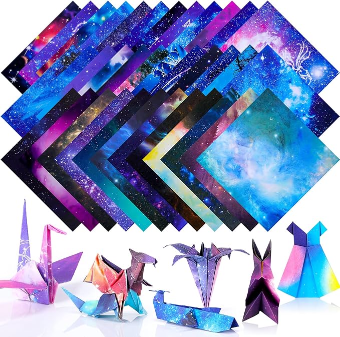150 Sheets Double Sided Origami Paper Kit 6 x 6 Inch Beautiful Sky Scrapbook Paper Galaxy Outer Space Star Pattern Easy Folding for Arts Crafts School Kids Teachers, 36 Designs(Vivid Style)