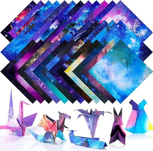 150 Sheets Double Sided Origami Paper Kit 6 x 6 Inch Beautiful Sky Scrapbook Paper Galaxy Outer Space Star Pattern Easy Folding for Arts Crafts School Kids Teachers, 36 Designs(Vivid Style)