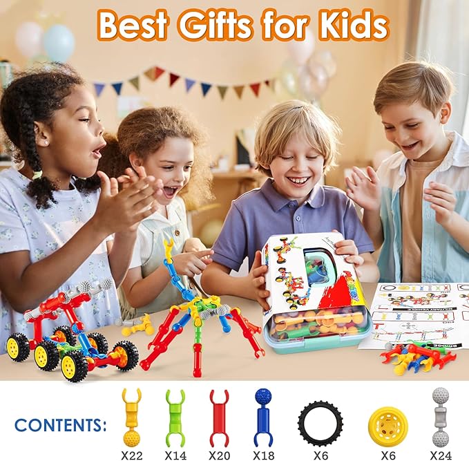 MOONTOY STEM Kits Building Toys for 3 4 5 6 7 8 Year Old Boy Girl Birthday Gift, Educational Building Blocks for Kids Ages 3-5 5-7 4-8 6-8, Preschool Engineering Set Creative Activities Classroom Game