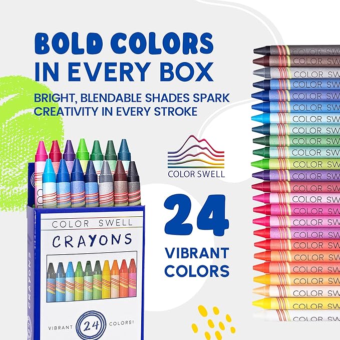 Color Swell 24-Pack Crayons – Non-Toxic, Ideal for Kids, Students, Adults, and Classroom Activities