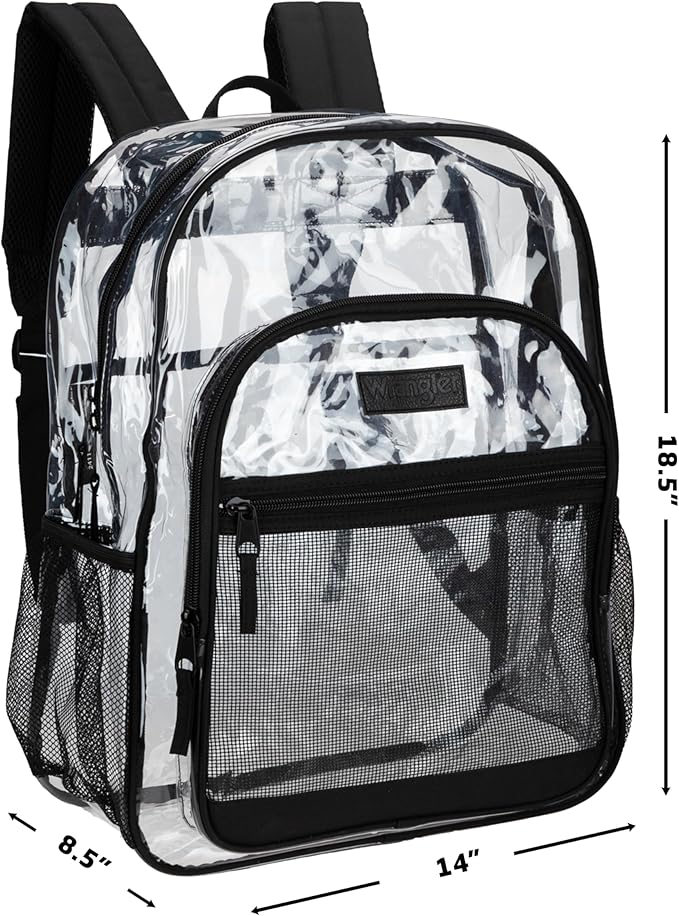 Wrangler Clear Backpack for Girls- Water Resistant Clear Bookbag, Plastic See Through Backpack for Stadium Events and School