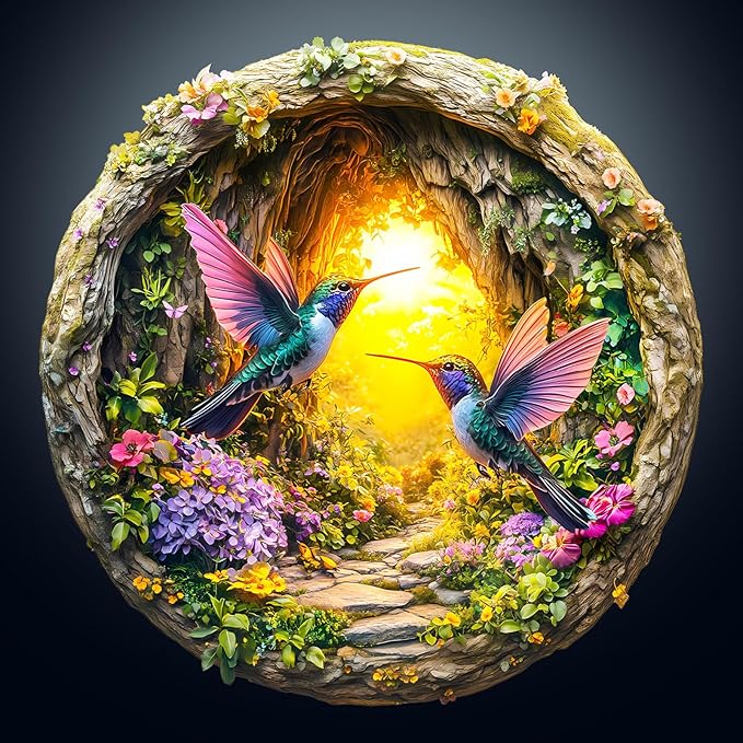 Wooden Puzzles for Adults,Wooden Jigsaw Puzzles for Adults,3D Vision Effect-3D hummingbird in the cave-1 Unique Shaped Wood Puzzles Adult,Gifts for Friends Family Game,Home Decor(11.4 * 11.3in 200pcs)