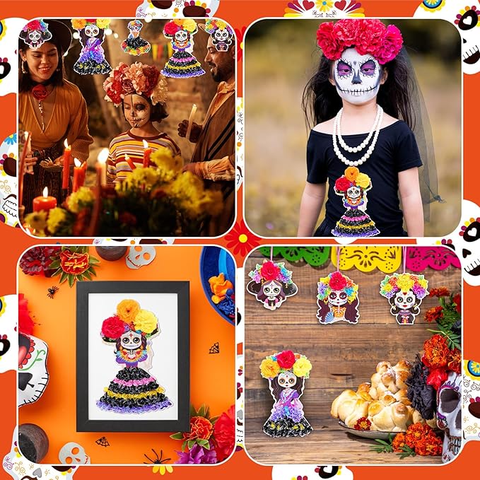 Fennoral 8 Pack Day of The Dead Poke in Art for Kids Make You Own Day of The Dead Craft Kits DIY Poke EVA Foam Sugar Skull for Classroom Art Activity Dia De Los Muertos Halloween Decoration