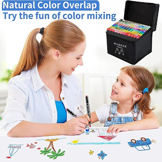 Banral 120 Colors Alcohol Markers, Premium Dual Tip Alcohol Based Art Markers Set for Adult Kids Coloring Drawing Sketching Permanent Brush Markers, Sketch Artists Markers Pens with Carry Case