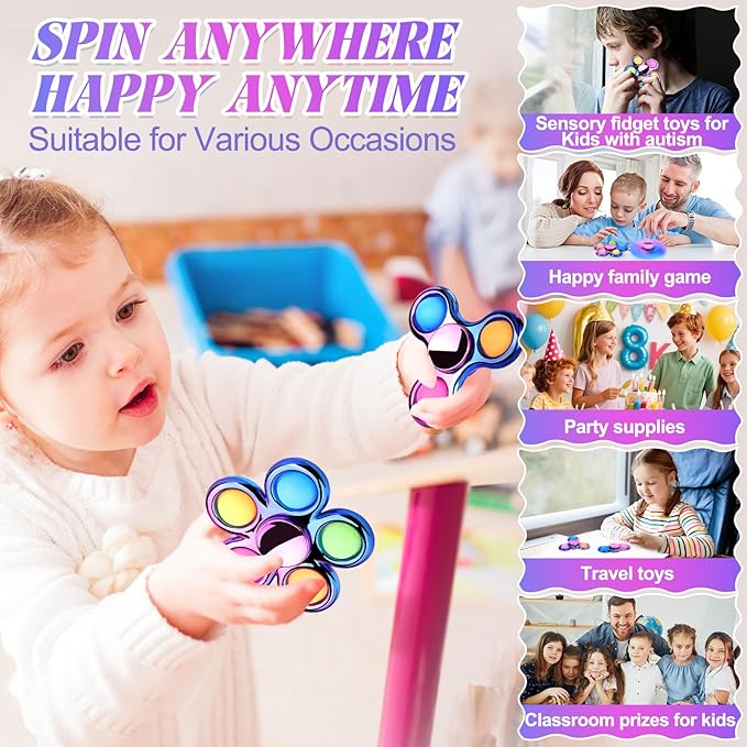 Pop Fidget Spinner Sensory Fidget Toys Adults Kids 4-8-12 with Autism ADHD, Anxiety Toys Stress Relief Teen Boy Gifts Birthday, Party Favors Classroom Return Carnival Prizes Goodie Bag Stuffers