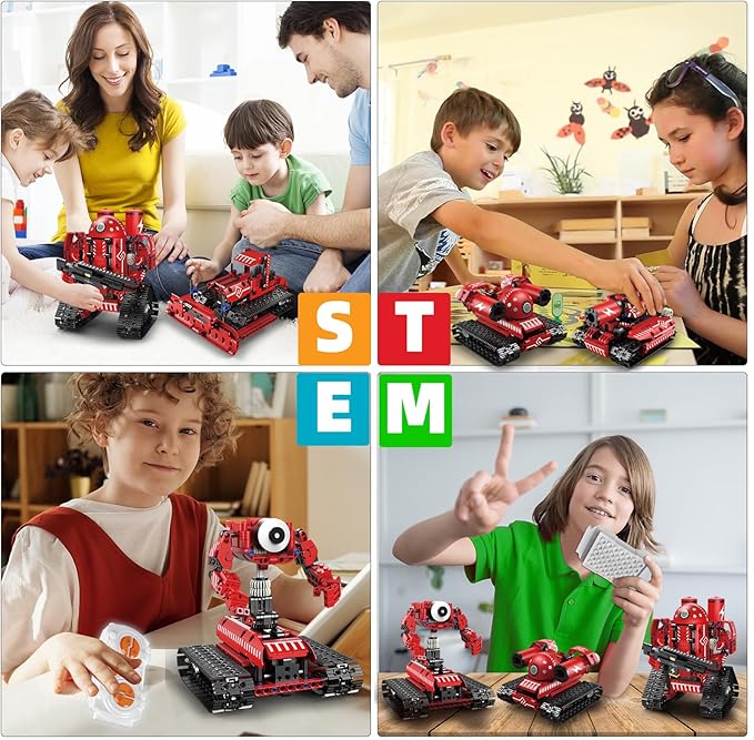 STEM Robot Toys for Kids Ages 8-14, 5-in-1 Remote Control and APP Programmable Robot Toys - 495 Pcs DIY Building Science Educational Kit, Building Block Birthday Present for Teen Boys Girls