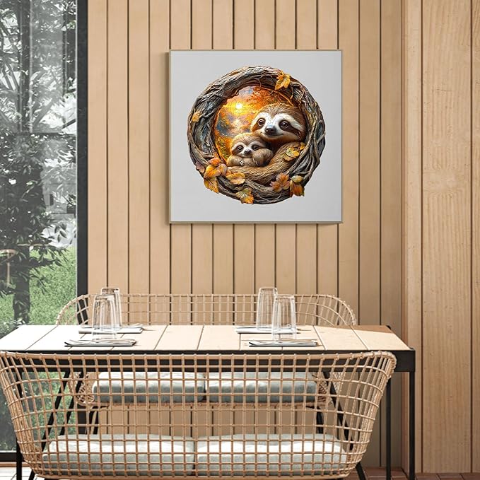 Wooden Puzzles for Adults - 100 Pieces 3D Parent-Child Sloth Wooden Puzzle - Unique Animal Shape Wood Cut Puzzles - Eco-Friendly Home Office Decor (S-8.5 * 8.5in)