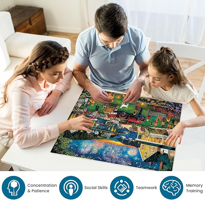 300 Piece Puzzle for Adults,Fun Summer Party Puzzle for Adults Kids Elderly,Large Piece Fireworks Puzzles for Kids Age 8-10 10-12,Challenging Fun Landscape Art Puzzle,Family Game Great Gift 20.5x15in