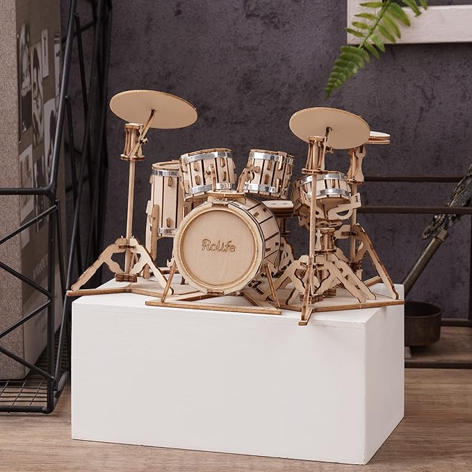 Rolife 3D Wooden Puzzles Model Kit for Adults and Teens to Build Musical Instrument Series (Drum kit)