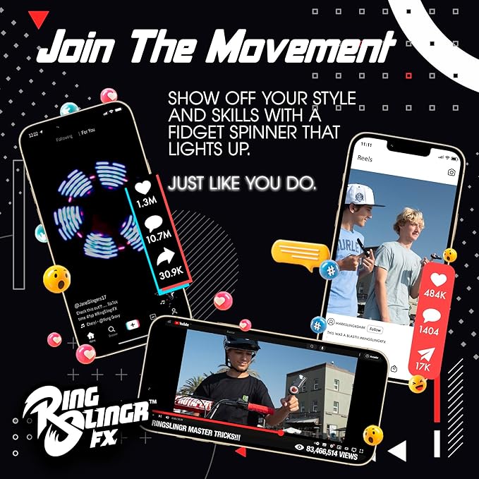 RingSlingr Lightning Blue Fidget Spinner Toy, Durable, Portable LED Fidget Toy for Young Adults and Kids, Light Up Spinner Toy