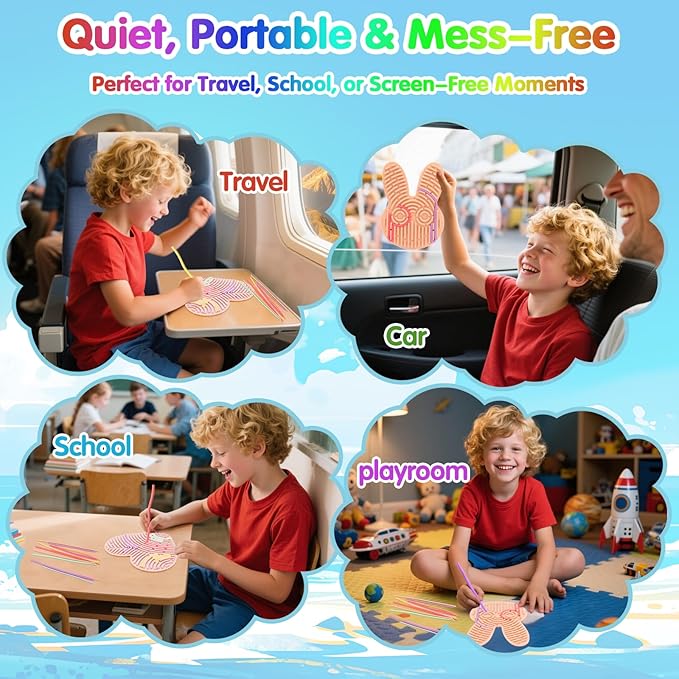 2-Pack Sensory Activity Board for Kids, Double-Sided Fidget Toy with 20 Silicone Strips(Color in ramdon), Montessori-Inspired Fine Motor Skill Toy for Autism, ADHD, Anxiety Relief, Ages 3+