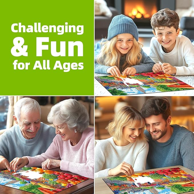 Farmers Market 1000 Piece Jigsaw Puzzle for Adults Colorful Fruit Stand Scene with Letters on Back Fun Cathedral Landscape Puzzle Games for Adults Game Night